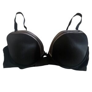 Victorias Secret Fabulous Plunge Bra Black Metallic Trim Underwire 38D
